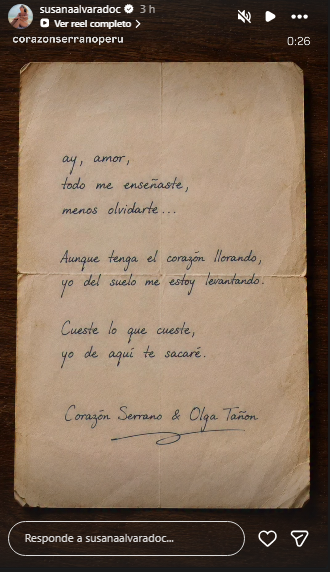 Susana Alvarado comparte publicación de Corazón Serrano.  