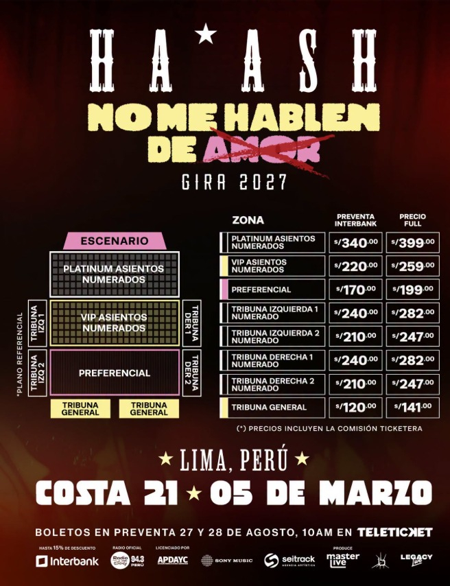 Entradas para el concierto de Ha*Ash en Lima