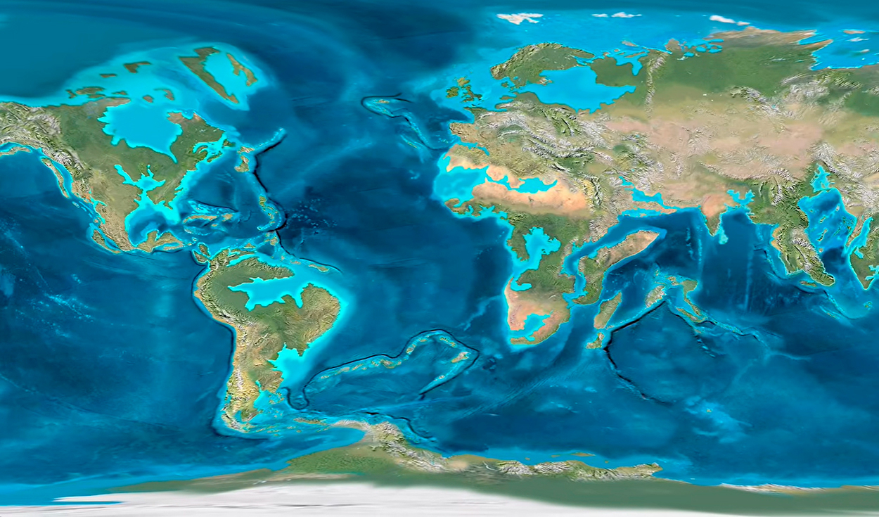 La apariencia de los continentes en 100 millones de años, según la simulación. Foto: SpaceRip