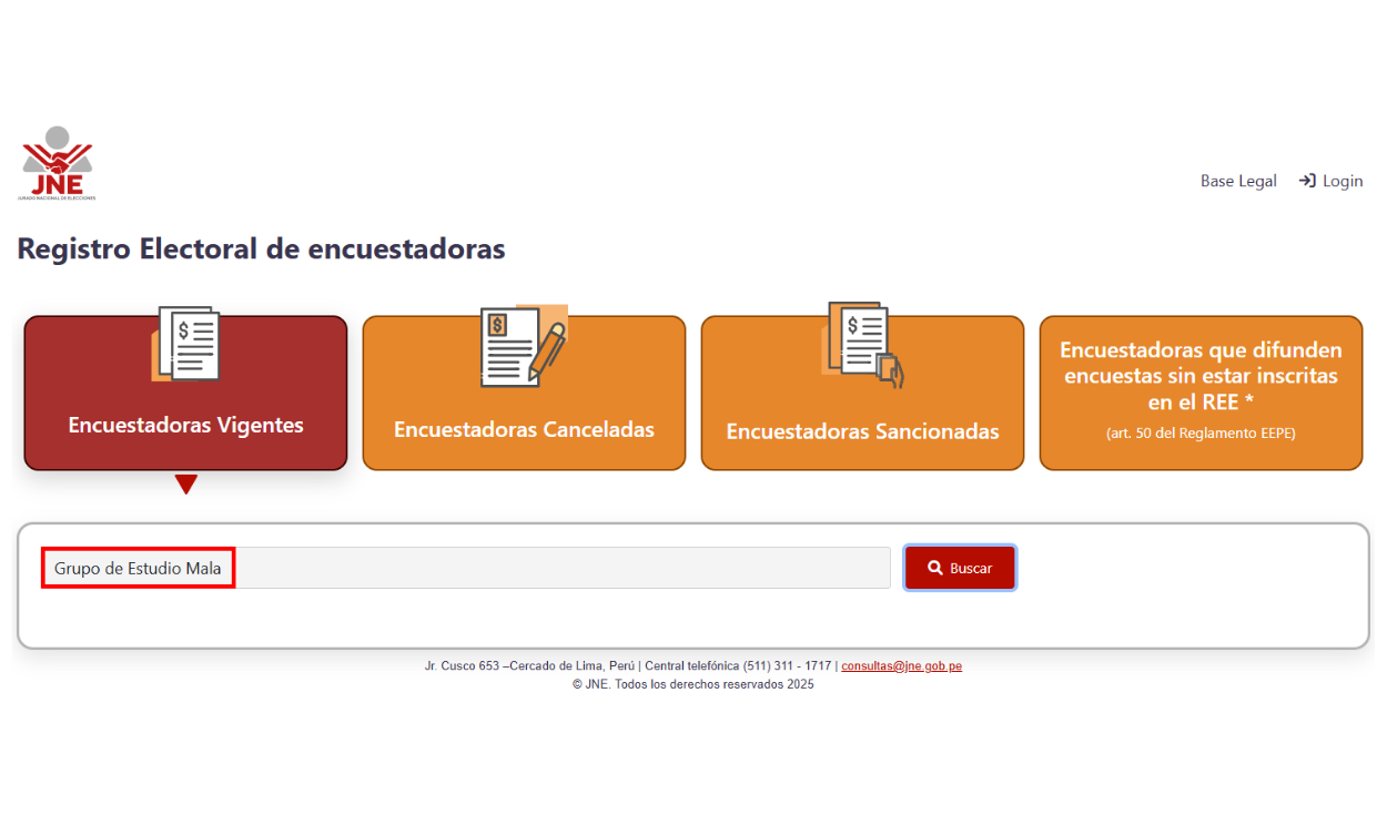 Entidad no figura en el Registro Electoral de Encuestadoras. Foto: JNE