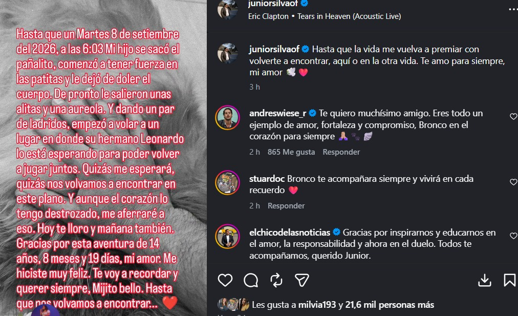 Colegas del medio artístico han mostrado su apoyo a Junior Silva tras esta desgarradora pérdida.