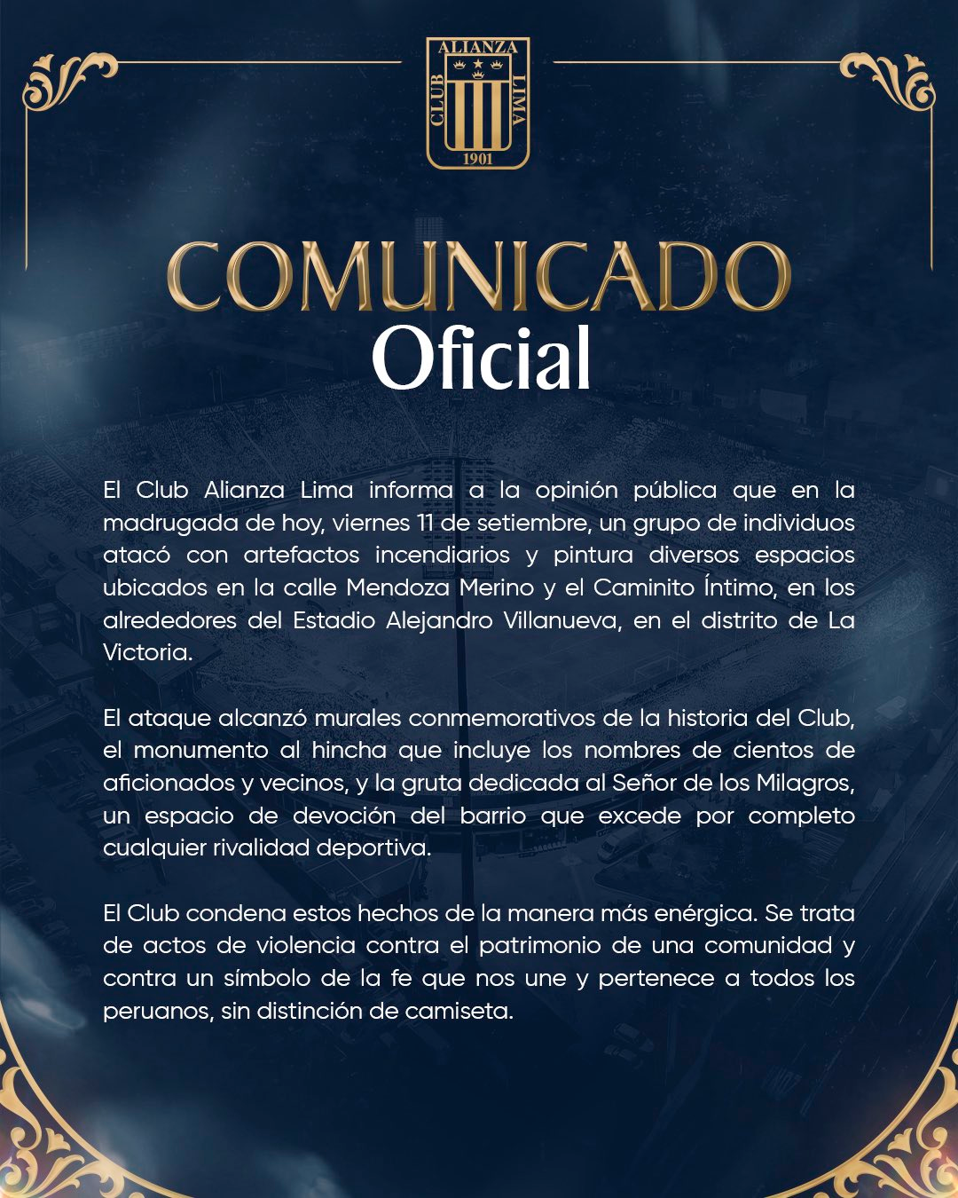 Comunicado de Alianza Lima. Foto: Alianza Lima