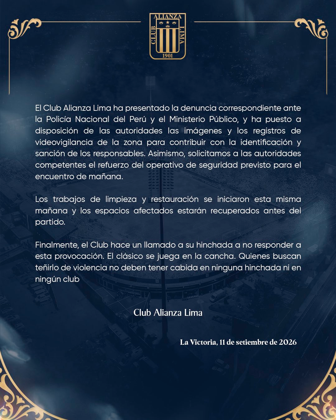 Comunicado de Alianza Lima. Foto: Alianza Lima
