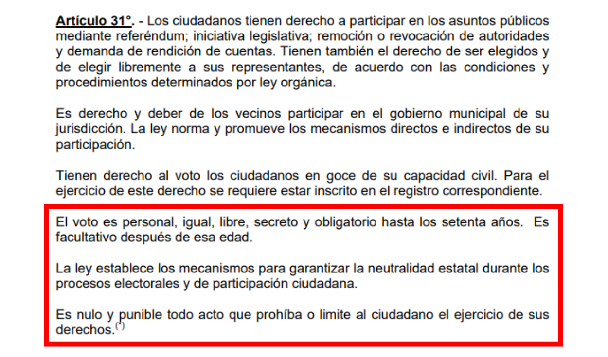 Artículo 31 de la Constitución Política del Perú. Foto: Constitución Política del Perú