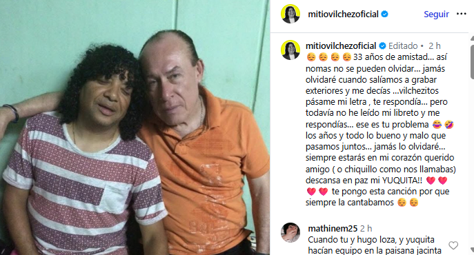Carlos Vílchez destacó su larga amistad con 'Yuca', quien falleció el 11 de septiembre