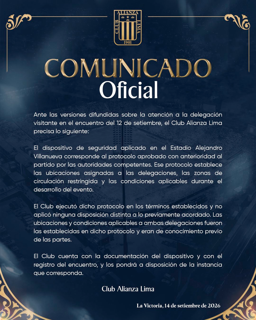 Comunicado de Alianza Lima. Foto: Alianza Lima