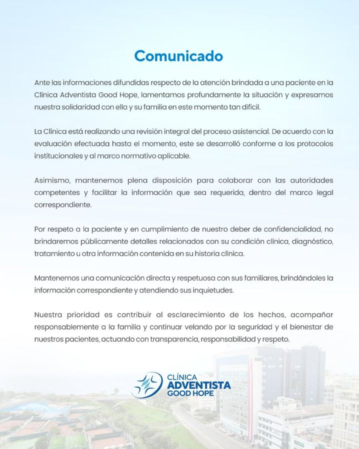 Comunicado de la clínica implicada en el caso Comunicado de la clínica implicada en el caso