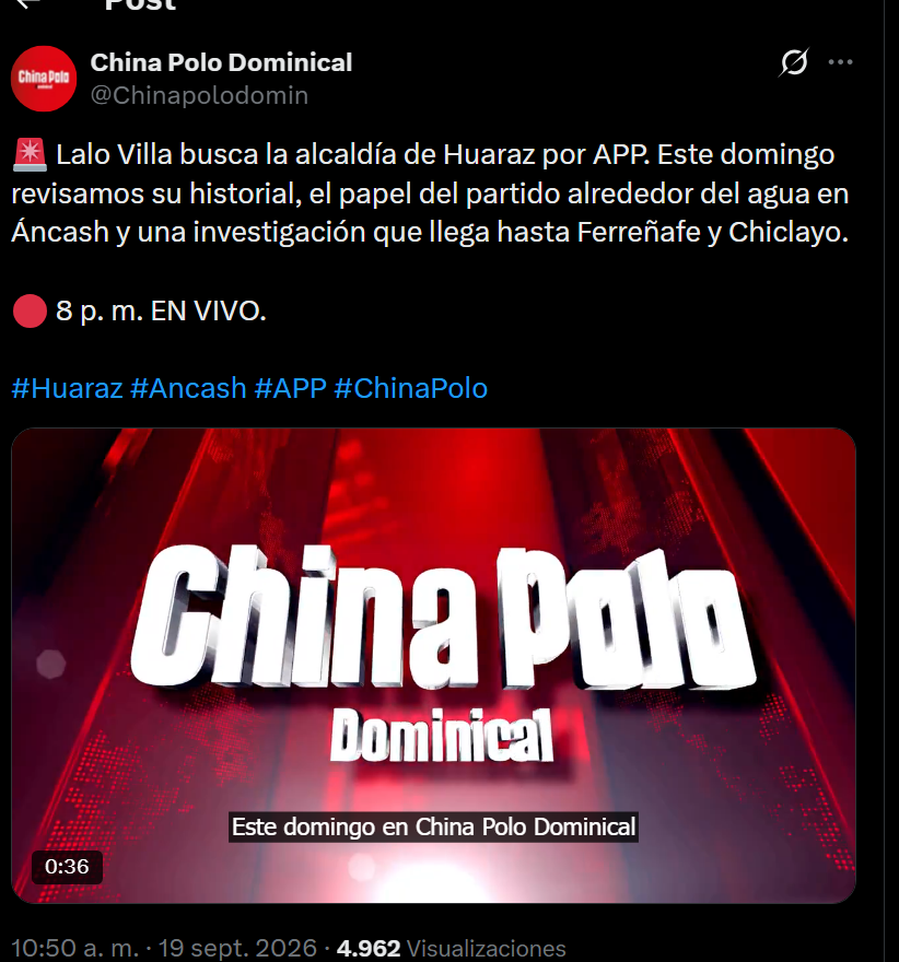 Última publicación en redes sociales de la China Polo.