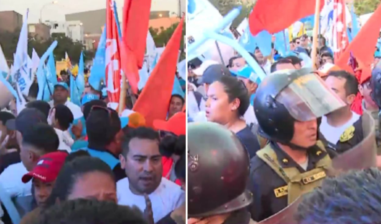 Rival party supporters clash outside Lima municipal debate