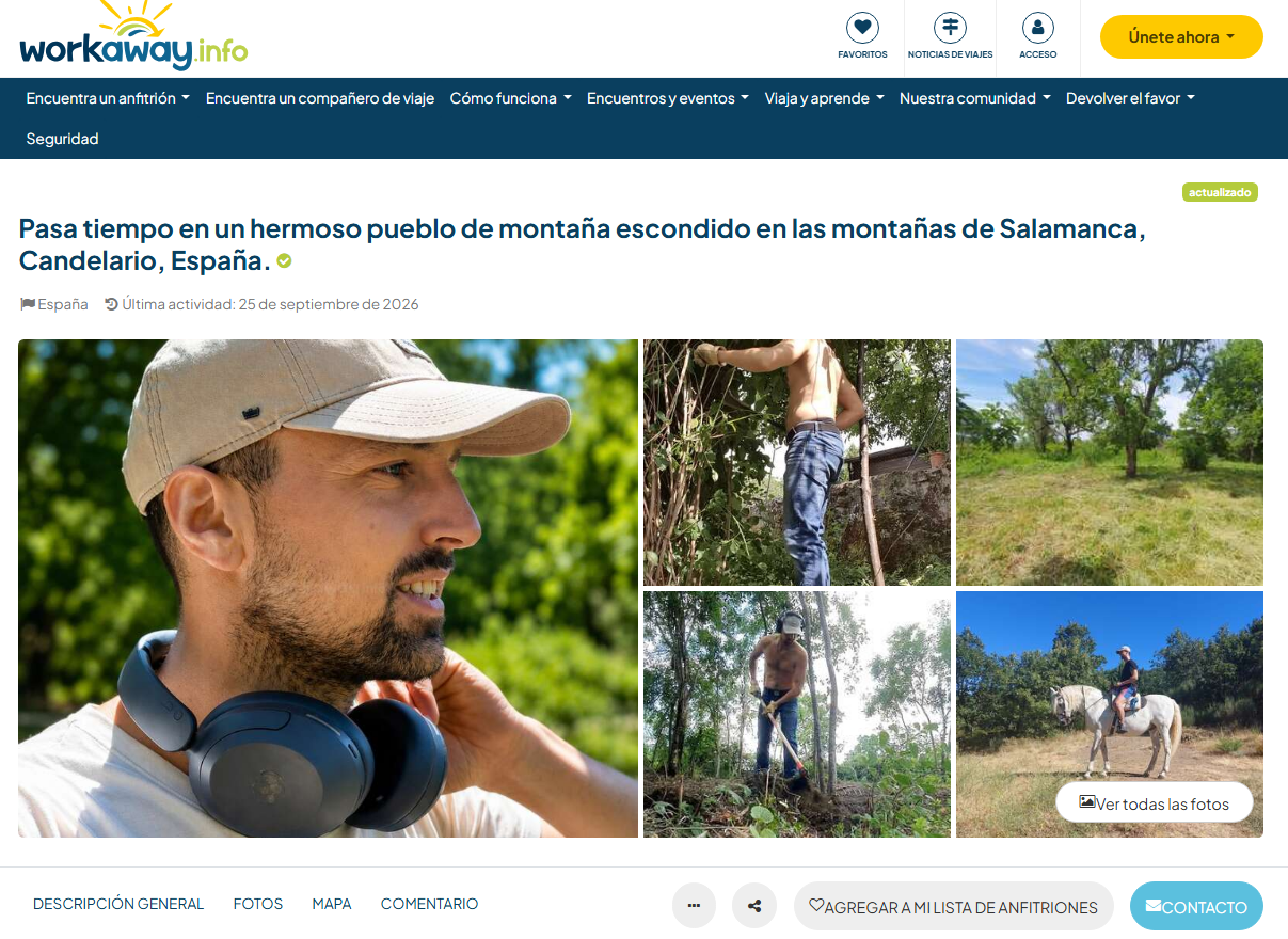 El anfitrión, Javier, destaca que no se requiere experiencia previa en jardinería ni dominio del español. Foto: Workaway