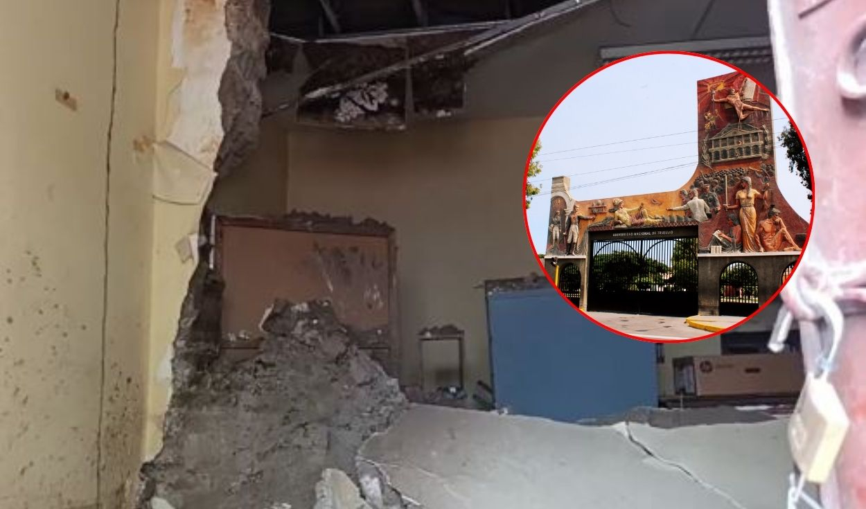 Colapsan pared y techo en la Universidad Nacional de Trujillo ante alerta por lluvias de El Niño