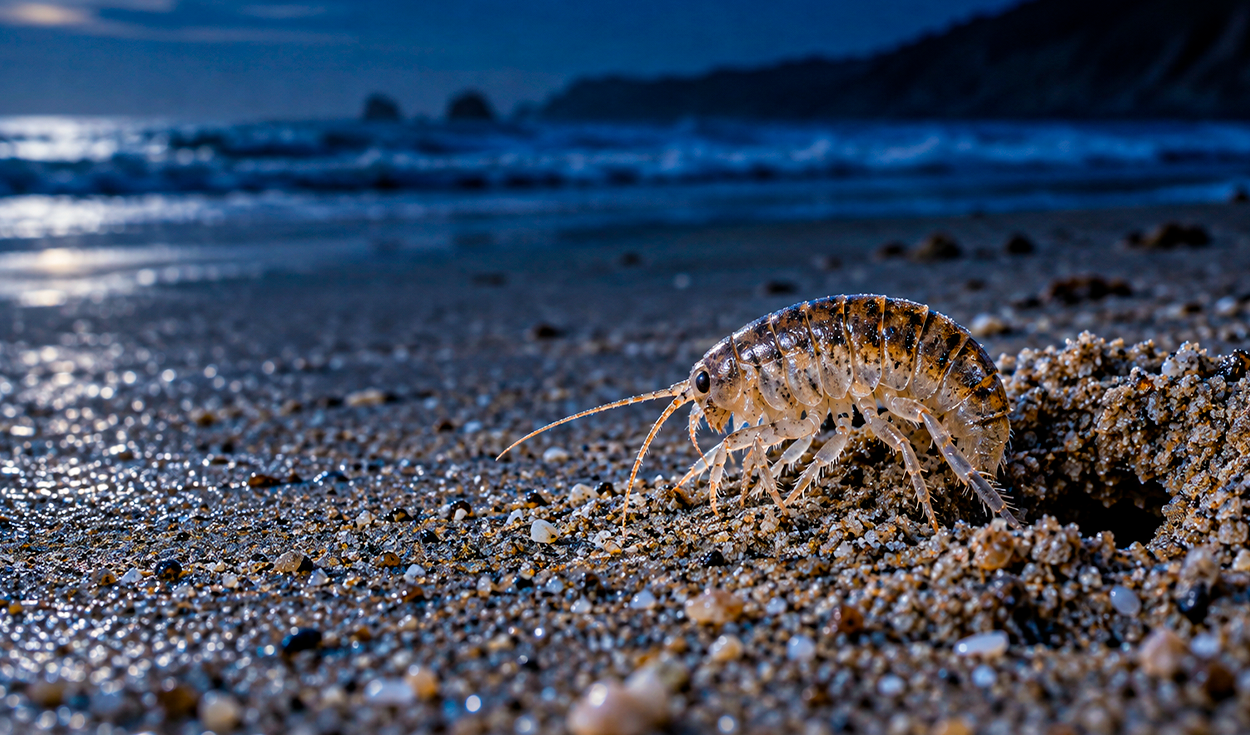 Lo que ocurre bajo la arena cada noche: las pulgas de mar mueven hasta 50 kg de arena por metro de playa al día, según estudio
