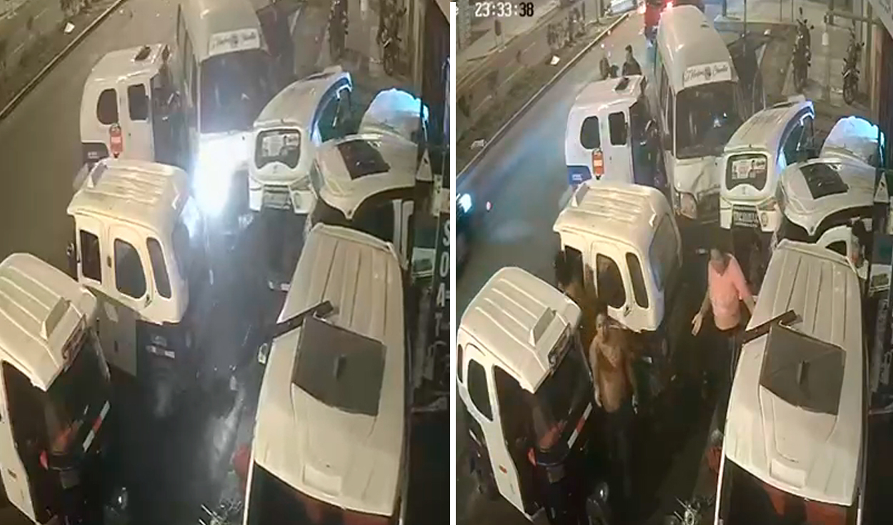 Cámaras registran aparatoso choque de combi contra varias mototaxis estacionadas en Chorrillos