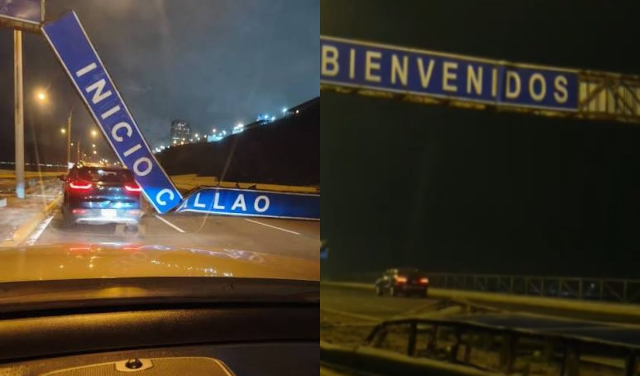 Se desplomó: enorme letrero en Callao casi aplasta auto y restringió el tránsito en la Costa Verde