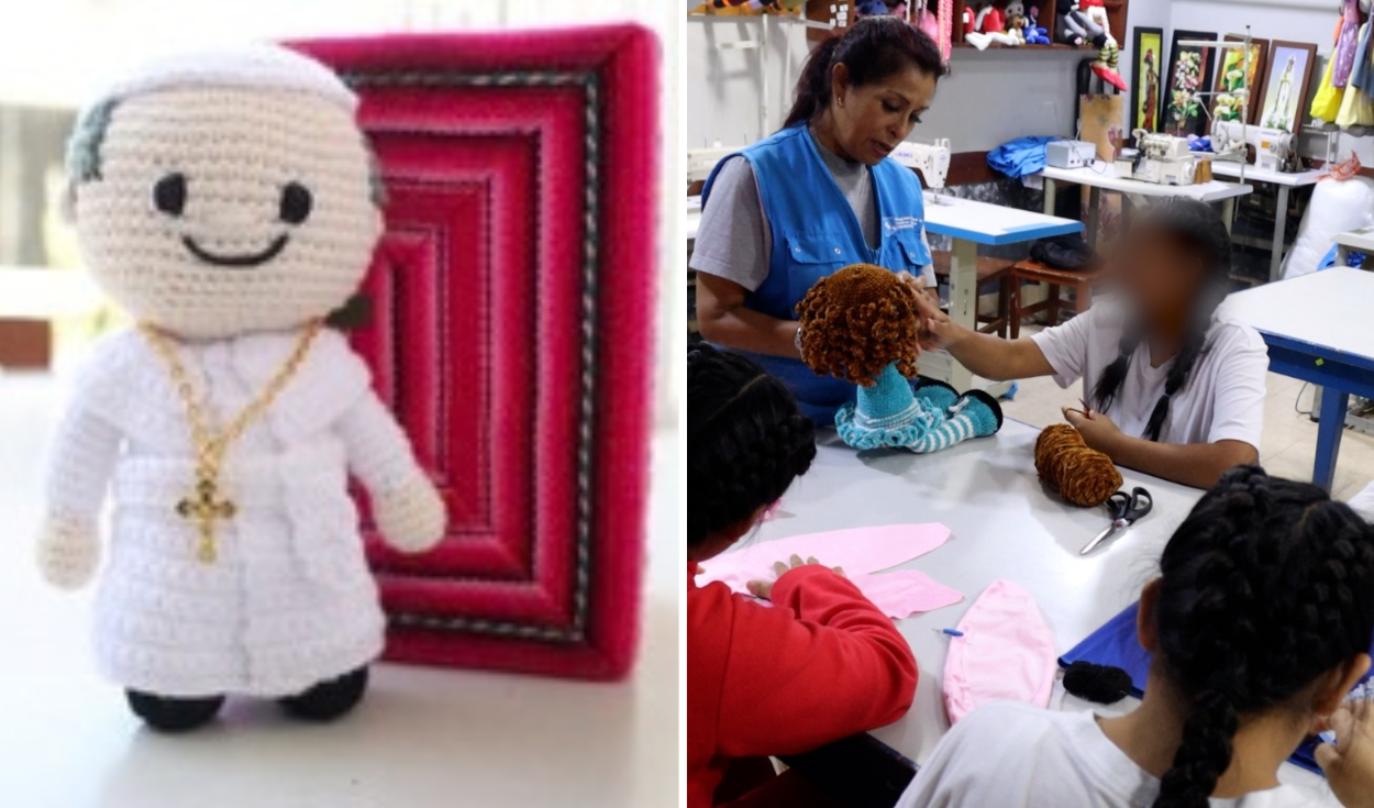 Jóvenes internas de Santa Margarita confeccionan amigurumis del papa León XIV y los ofrecen a S/42
