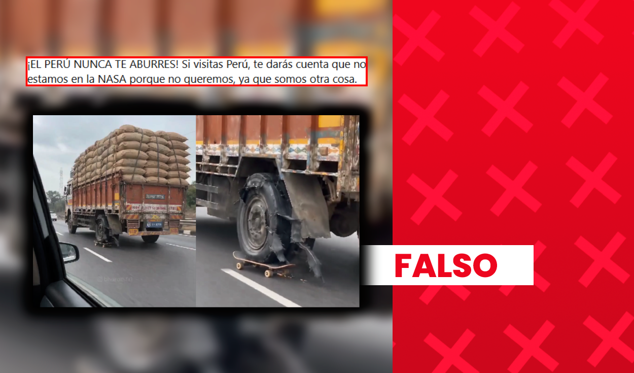 Es falso que video de camión que avanza con una de sus llantas sobre patineta haya sido grabado en Perú: fue elaborado con inteligencia artificial