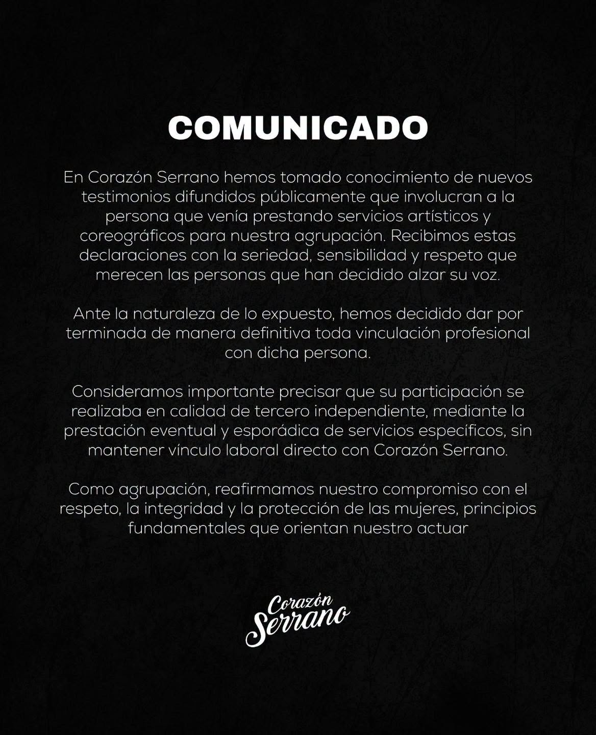 Corazón Serrano tomó esta decisión en base a nuevos testimonios que emergieron, reafirmando su compromiso con el respeto y la protección de las mujeres. Foto: Facebook Corazón Serrano tomó esta decisión en base a nuevos testimonios que emergieron, reafirmando su compromiso con el respeto y la protección de las mujeres. Foto: Facebook