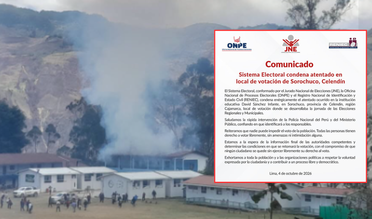 JNE, ONPE y Reniec rechazan atentado en local de votación en Celendín, Cajamarca