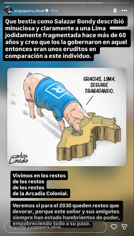 Jorge Guerra manifiesta su desacuerdo con la posible reelección de López Aliaga. Jorge Guerra manifiesta su desacuerdo con la posible reelección de López Aliaga.