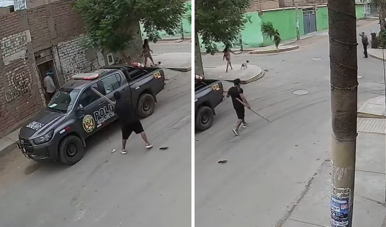 Sujeto atacó patrullero y persiguió a policía con palo tras intervención por presunta violencia familiar en Puente Piedra