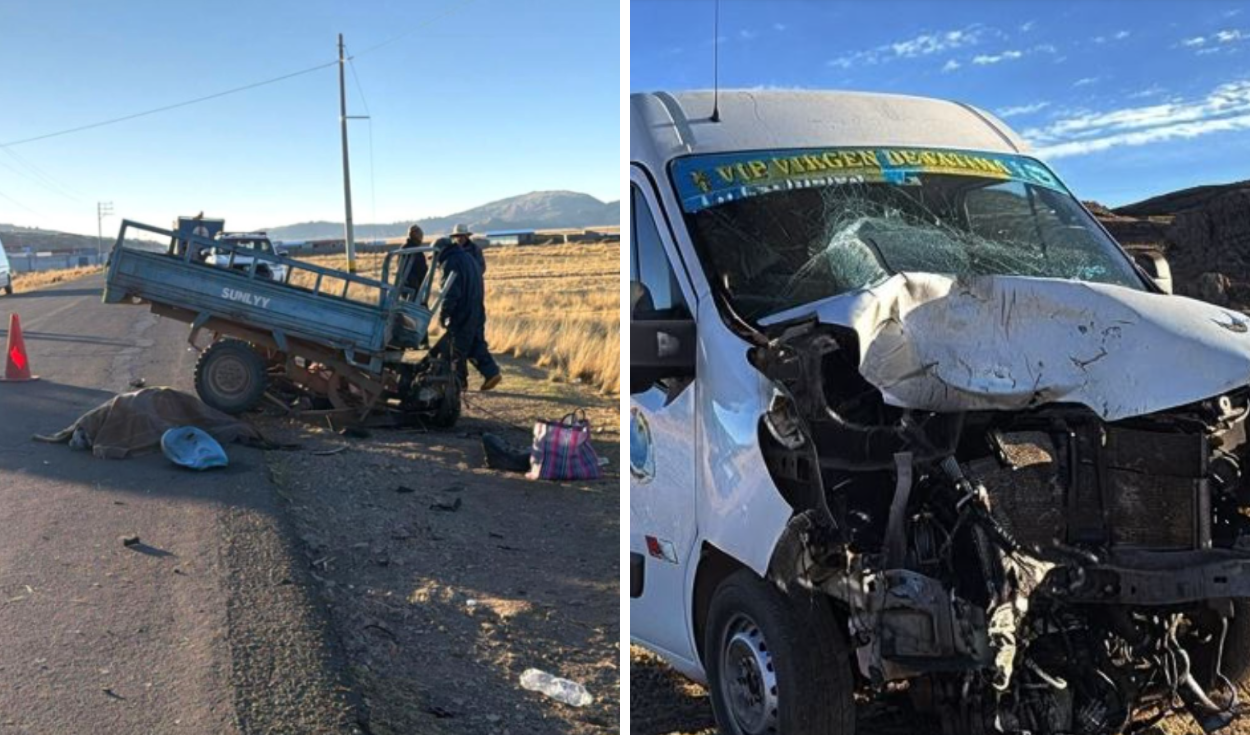 Tragedia en Puno: chofer y pareja de esposos mueren en choque entre minivan y motocarga en vía Juliaca-Capachica
