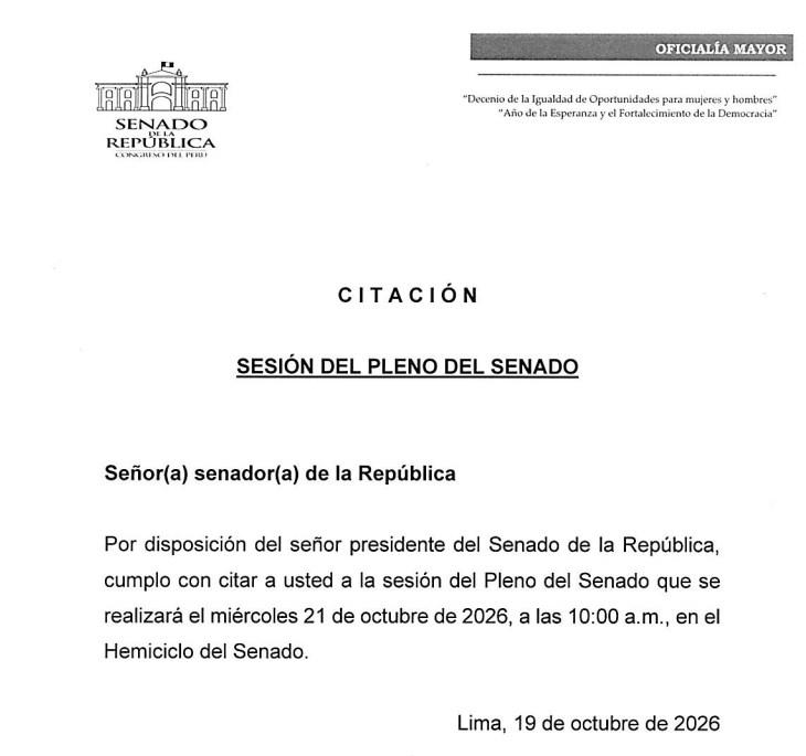 Citación al Pleno del Senado