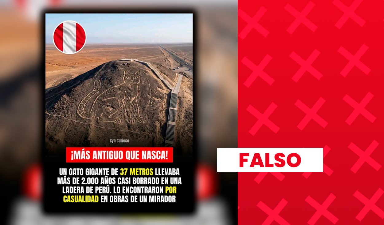 Es falsa la imagen del gato gigante de Nasca: fue generada con IA y no corresponde al geoglifo real descubierto en 2020