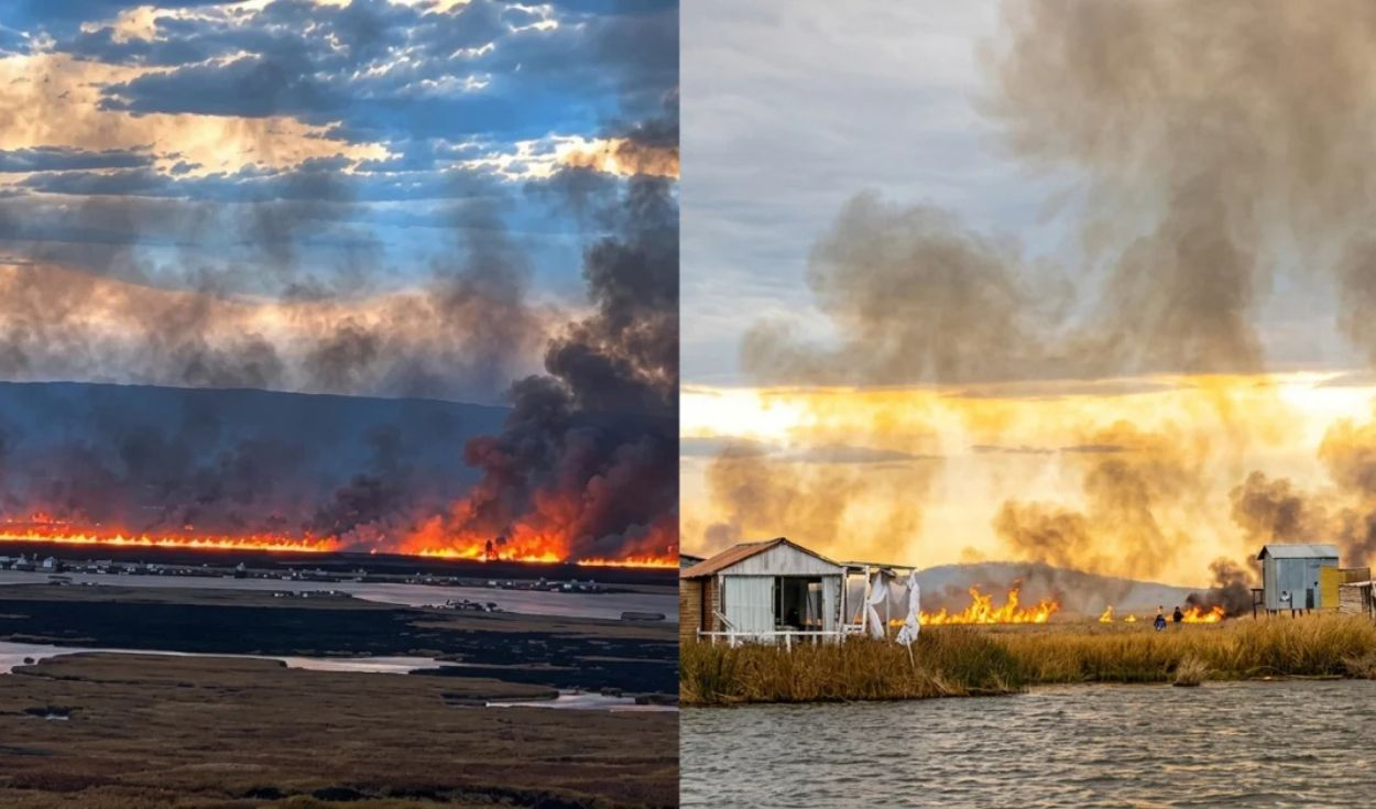 Titicaca en emergencia: incendio destruye 200 hectáreas de totorales cerca de los Uros en Puno