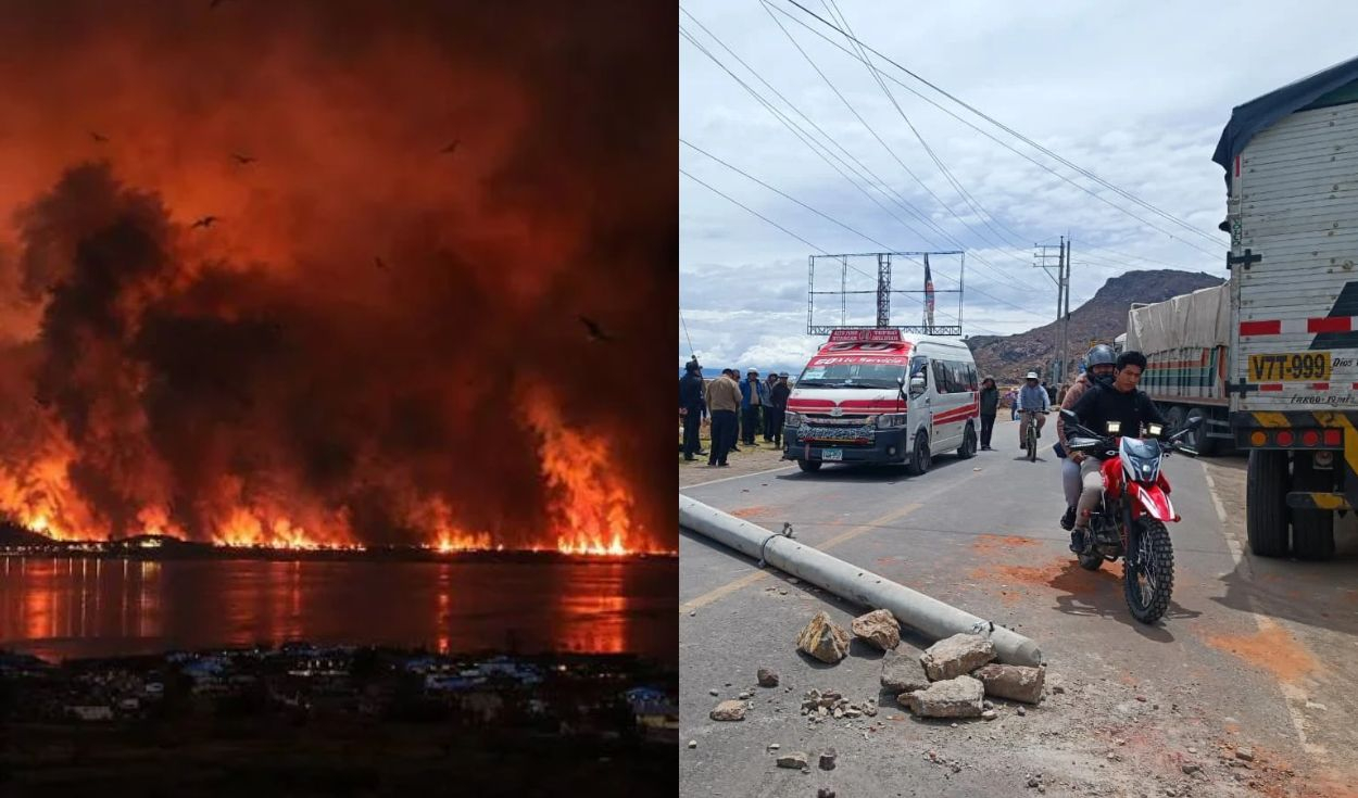 Puno entre el fuego y el paro: incendio arrasa 200 hectáreas y transportistas paralizan la ciudad