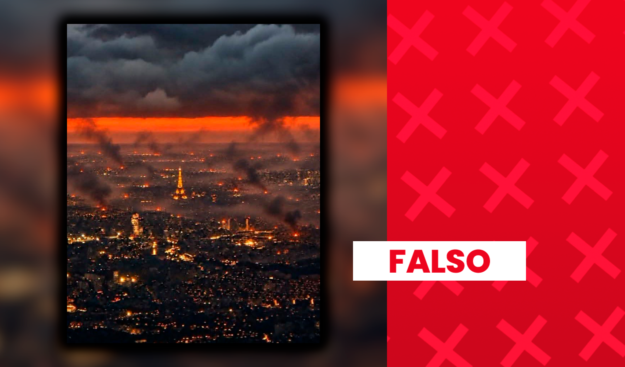 Es falso que esta imagen muestre a París en llamas durante las recientes protestas: fue generada con IA
