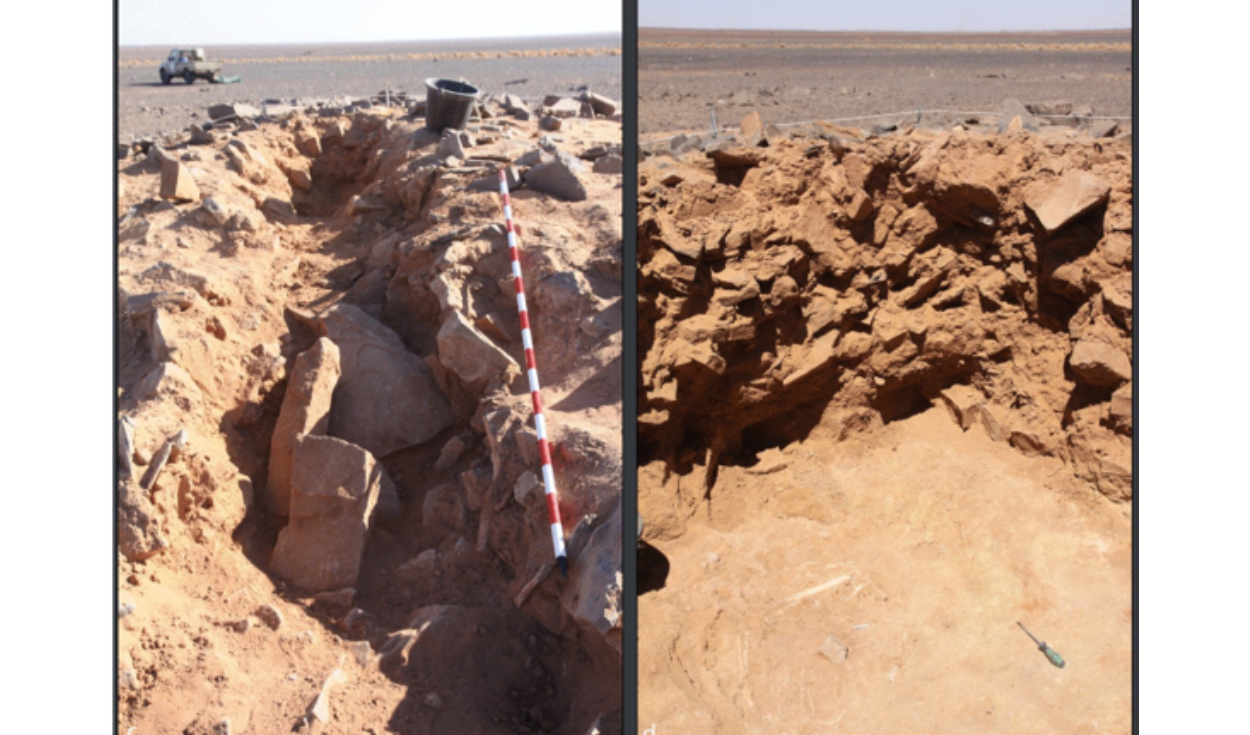 Etapas de excavación del monumento funerario de Lawash el Telli. Foto: African Archaeological Review