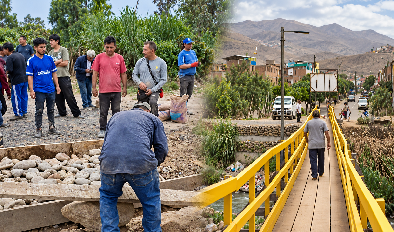 Más de 100 vecinos de Comas y Puente Piedra levantan puente artesanal ante El Niño, denuncian abandono de autoridades: "No se hacen presente"