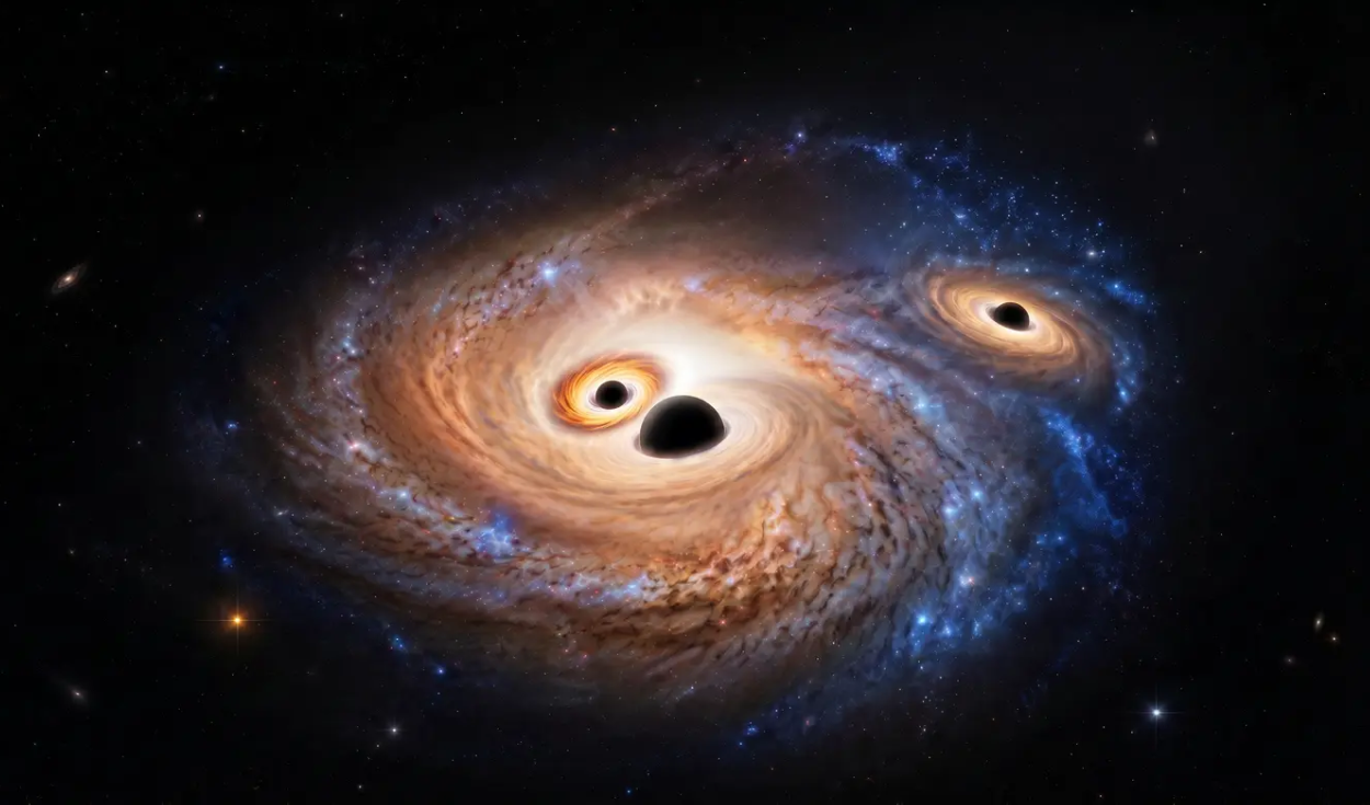 Tres agujeros negros gigantes fueron descubiertos en una galaxia del amanecer de los tiempos