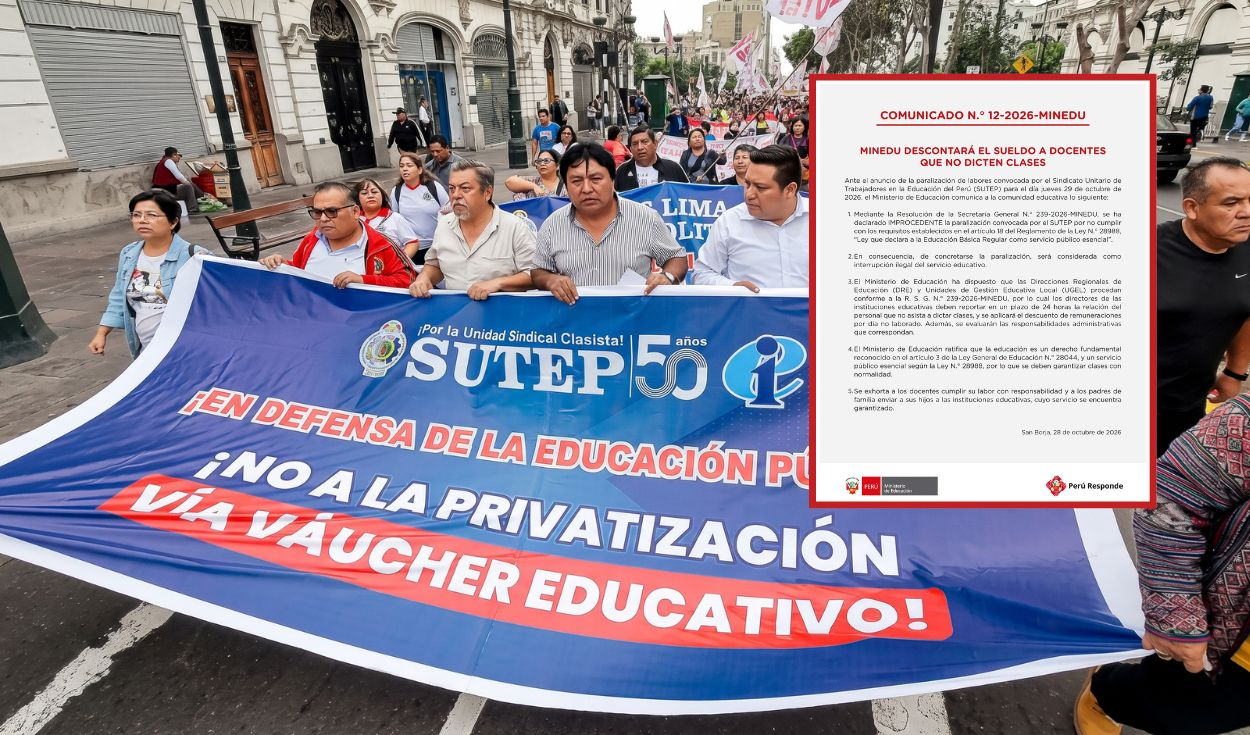 Ministerio de Educación amenaza con sanciones y recorte de sueldo a maestros que acaten paro del Sutep este jueves