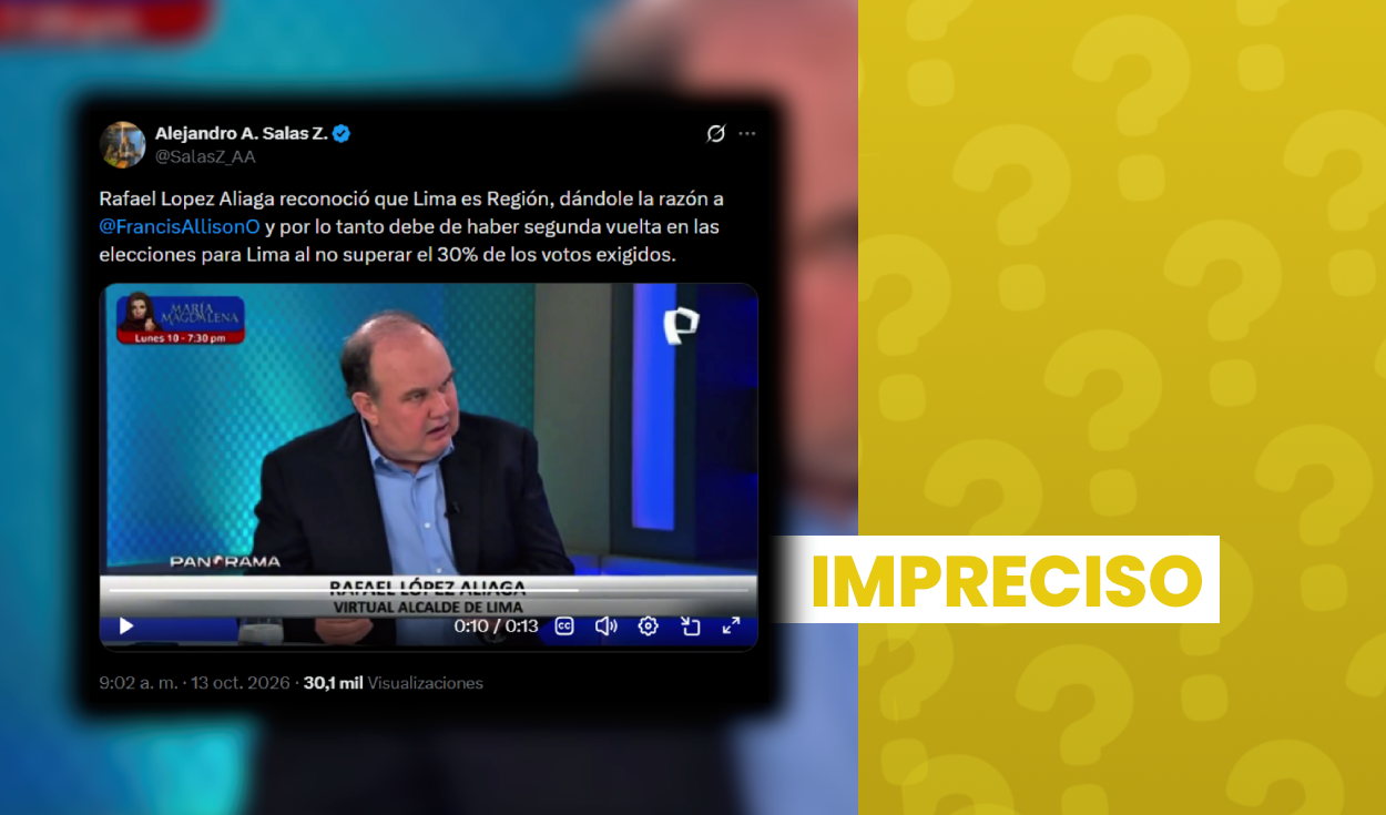 Es impreciso el post que vinculaba declaraciones de Rafael López Aliaga en 2022 con el reciente pedido de segunda vuelta en Lima de Avanza País