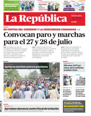 Edición Impresa - La Republica | Sur - Miercoles 16 de Julio del 2025