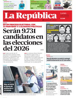 Edición Impresa - La Republica | Sur - Lunes 04 de Agosto del 2025