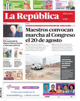 Edición Impresa - La Republica | Sur - Miercoles 13 de Agosto del 2025