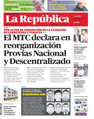 Edición Impresa - La Republica | Sur - Lunes 18 de Agosto del 2025