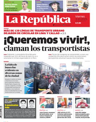 Edición Impresa - La Republica | Sur - Viernes 03 de Octubre del 2025