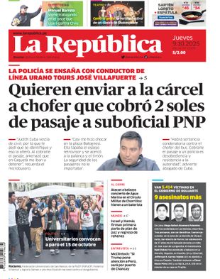 Edición Impresa - La Republica | Sur - Jueves 09 de Octubre del 2025