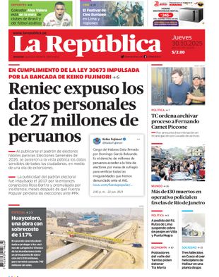 Edición Impresa - La Republica | Norte - Jueves 30 de Octubre del 2025