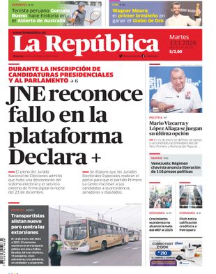 Edición Impresa - La Republica | Sur - Martes 13 de Enero del 2026