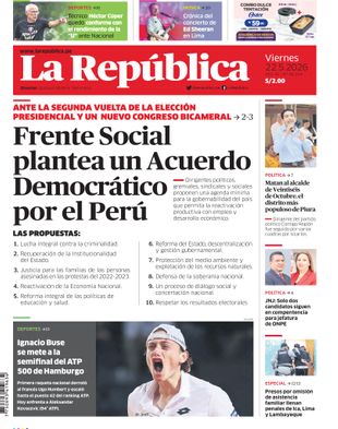 Edición Impresa - La Republica | Sur - Viernes 22 de Mayo del 2026