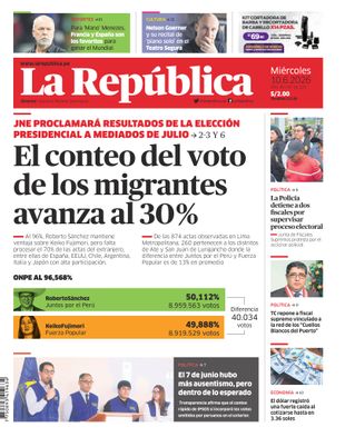 Edición Impresa - La Republica | Lima - Miercoles 10 de Junio del 2026