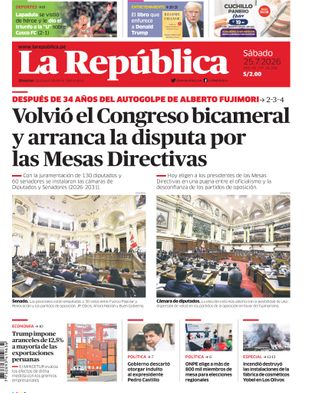 Edición Impresa - La Republica | Norte - Sabado 25 de Julio del 2026