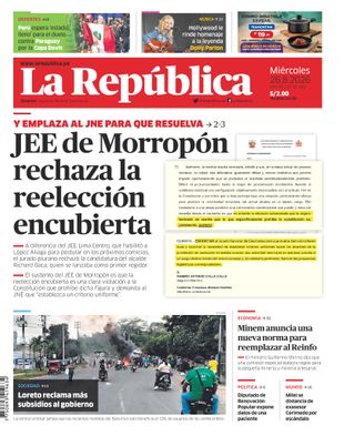 Edición Impresa - La Republica | Lima - Miercoles 26 de Agosto del 2026