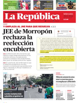 Edición Impresa - La Republica | Sur - Miercoles 26 de Agosto del 2026